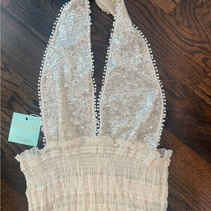 CHIO CHAMPAGNE Sequin Halter top